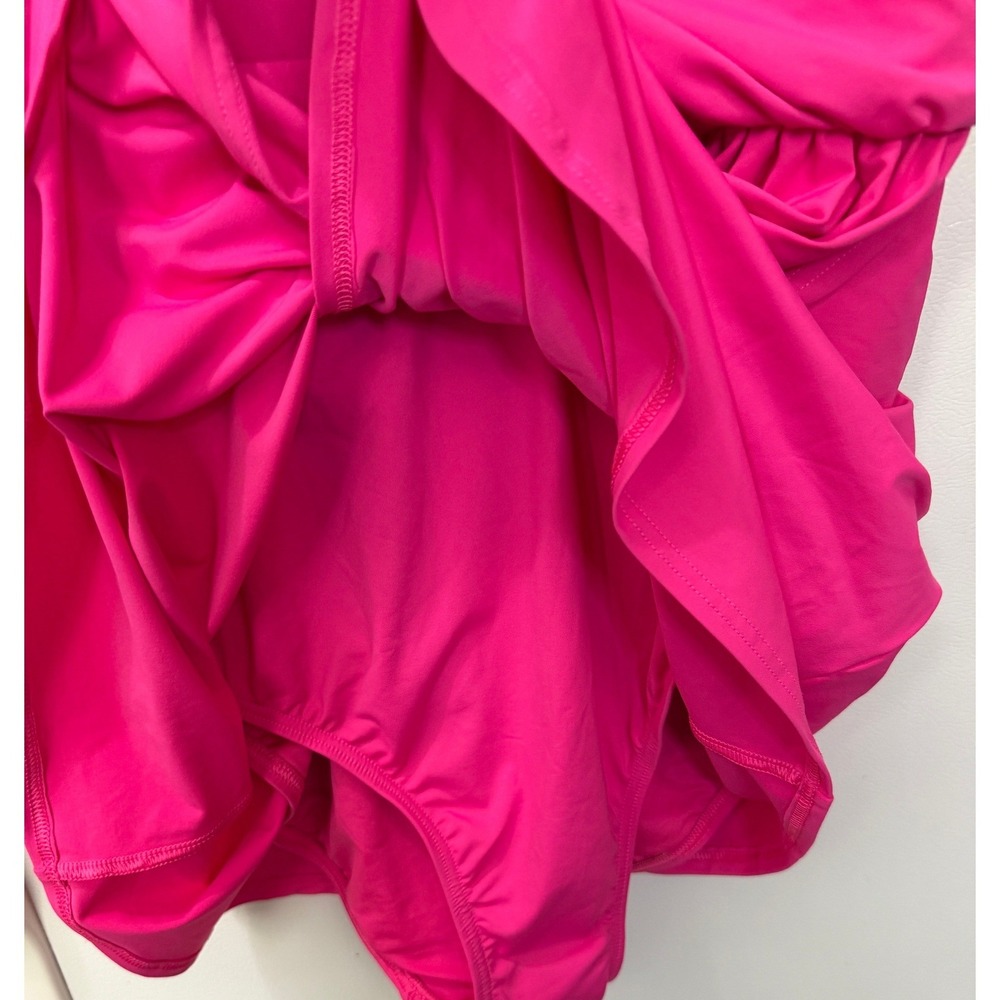 Lands End V Neck Tulip Wrap Swim Dress One Piece Shelf Bra Fuschia LP 14 16 - Picture 12 of 15